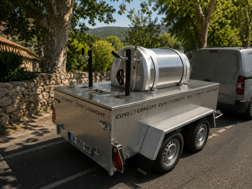 Remorque BIÈREXPRESS Cuve Concept : remorque réfrigérée avec cuve inox 5HL pour transporter et servir de la bière fraîche lors d'événements